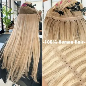 Wholesale 2025 NEW [1pc Double Invisible PU Human Hair Extensions] 1pc LuxeHair Women'S Double Invisible PU Nano/Micro Bead Human Hair Extensions, 12-20inch 40G/50G Straight Hair Weft, 25cm Width, Salon Quality Hairpiece