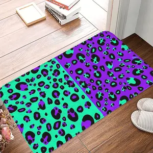 1 pc Electric Split Leopard Print (Purple And Teal) Christmas Decorations Non-slip Doormat Bath Mat Floor Carpet Welcome Rug Indoor Decorative