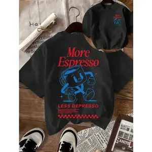 Vintage More Espresso Retro Coffee Graphic Tee, Casual Unisex Short-Sleeve Round Neck Top