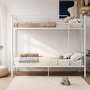 ARCH Twin Over Twin Metal Bunk Bed with Ladder and High Guardrail, Splits into 2 Twin Beds, Heavy Duty Steel Frame, No Box Spring Needed, Noise Free, White Finish for Kids Bedroom, Durable Bed Frame, Twin Size Options, White Color Options