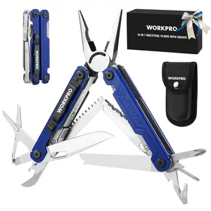 WORKPRO Multitool with Pocket Knife, Birthday Gift for Men Dad Father Husband, 18-in-1 Stainless Steel Pliers, EDC Multi Tool with Belt Clip, 2 Safety Locks, and Oxford Pouch, Utility Tool for Camping