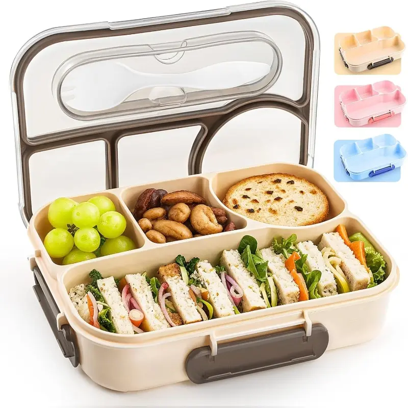 Bento box for adults, Durable bento box, lunch box, 4 compartments lunch container, anti fall, dishwasher washable, made of materials free of bisphenol A, Plastic Lunch Box