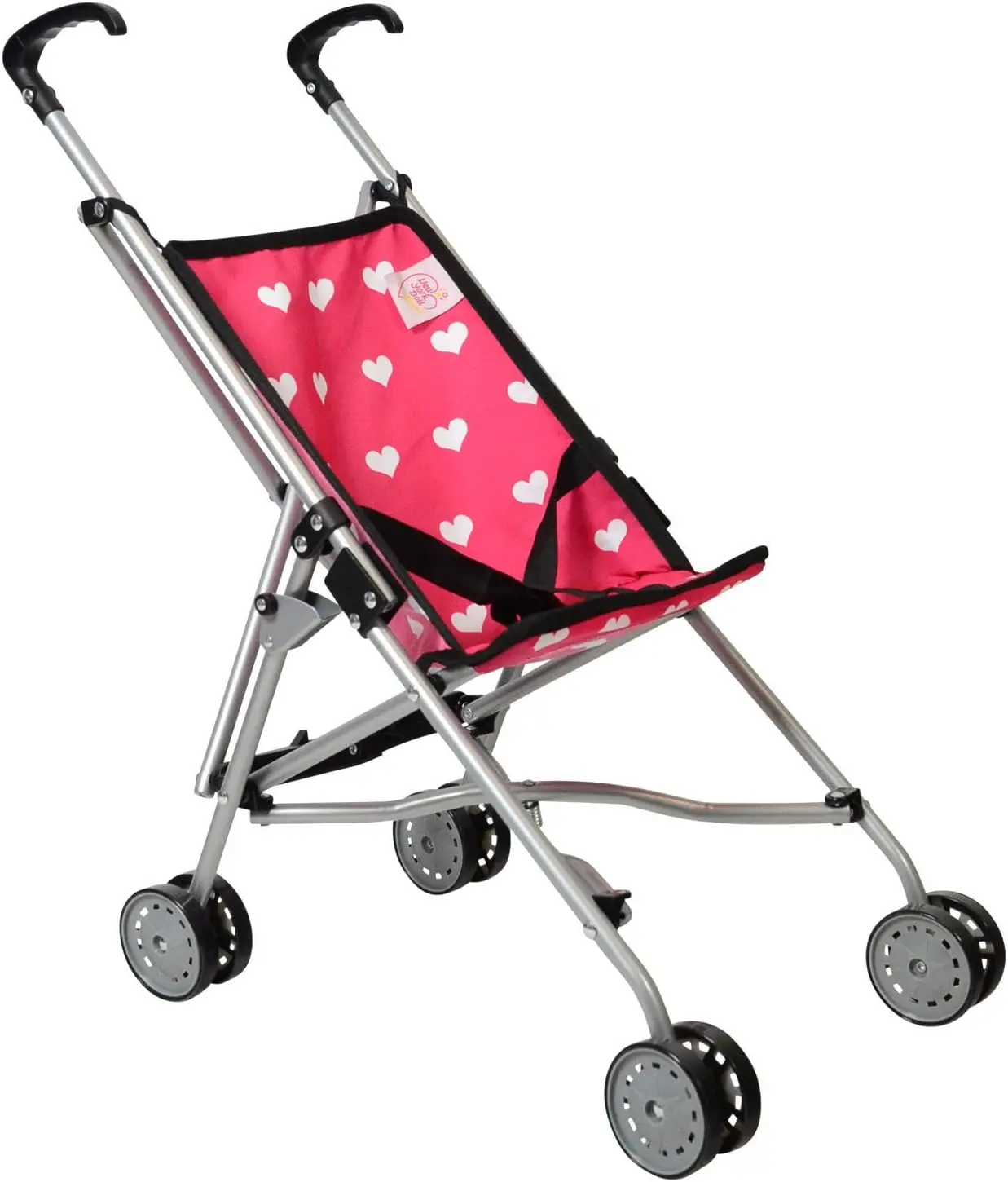 The New York Doll Collection First Dolls Stroller for Kids, one Piece – Red Color for18" inch Folds for Storage - Great Gift for Toddlers- (Pink Hearts)
