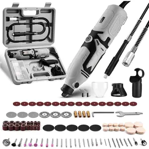 Rotary Tool Kit: 170W Power Hand Rotary Tools with 6 Variable Speed, 127pcs Accessories, 8000~35000RPM Electric Grinder Drill Machine Set with Flex Shaft for Carving, Cutting, Sanding Gray