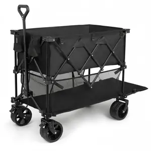 440lb Capacity Double Decker Folding Wagon with Brakes, 320L Large Volume Utility Cart with Adjustable Handle & Big All Terrain Wheels for Camping, Beach, Garden, Grocery