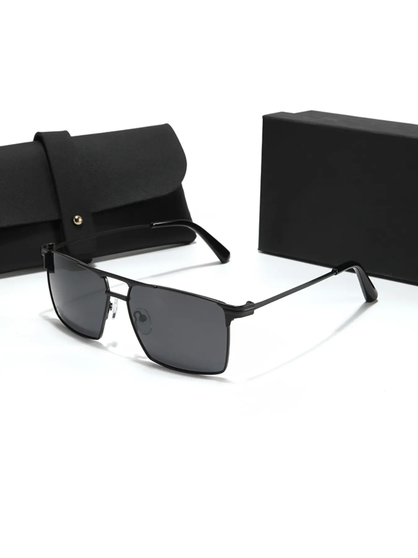 Classic men's TAC high-definition polarized sunglasses metal pilot sunglasses square frame double beam design fashionable men's decorative glasses daily wear driving