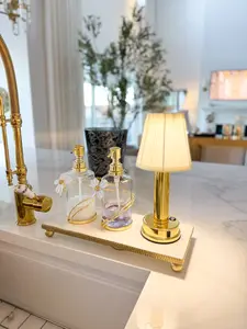 Gold Edge Marble Footed Tray