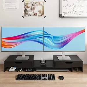 Monitor Stand with 2 Drawers for Desk,Dual Monitor Stand Riser with storage,No Assembly Required