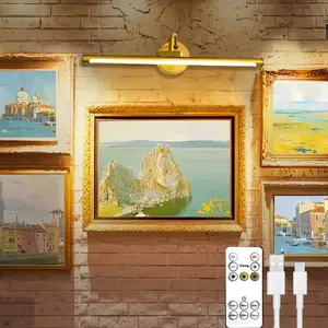 1pc Adjustable Dimmable Picture Light with Remote Control and Timer, 12.59 inch Gold-Plated Metal Rechargeable LED Photo Light, Artistic Lighting, Ambient Decoration Lamp, Living Room and Bedroom Decoration Lights, Home Decoration Lamp, Indoor Light