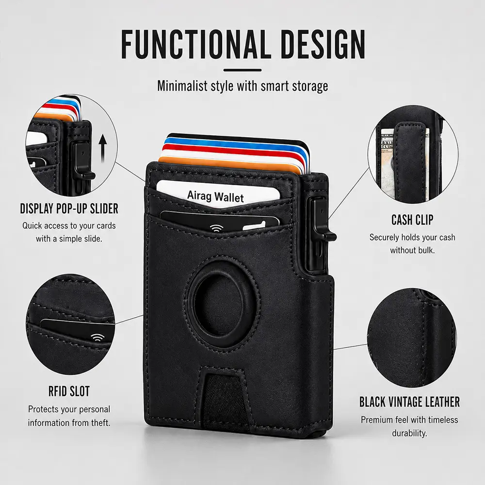 2026 New Men's Smart AirTag Wallet, Ultra-thin RFID-shielded aluminum pop-up wallet with bill holder and ID card window, holds 9-13 cards, front pocket wallet, a gift for dad, husband, or boyfriend (AirTag not included). sohochic