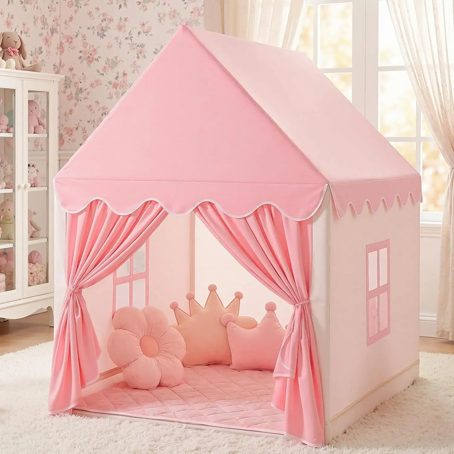 Kids Large Fairy Play Tent for Girls Princess Castle Playhouse Pink Gift Toys for Toddler Children Play House