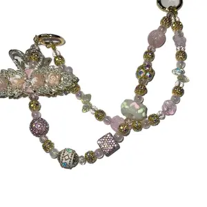 Pink Swan Bag Chain or Keychain with Beaded Design and Decorative Elements