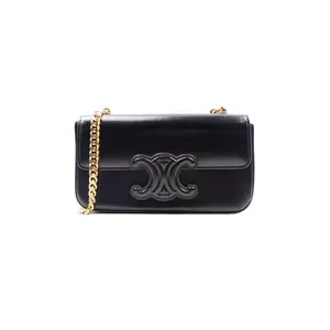 Pre-owned Celine Calfskin Shoulder Bags Triomphe Black Shoulder Bag T ZY0000399115