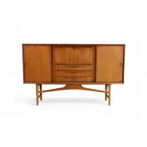 DANISH MODERN HIGH SIDEBOARD IN TEAK WITH MIRRORED DRY BAR