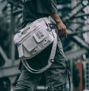Hibag2 Niepce Streetwear Fashion Canvas Japanese Kanji Crossbody Bag with Shoulder and Belt Straps