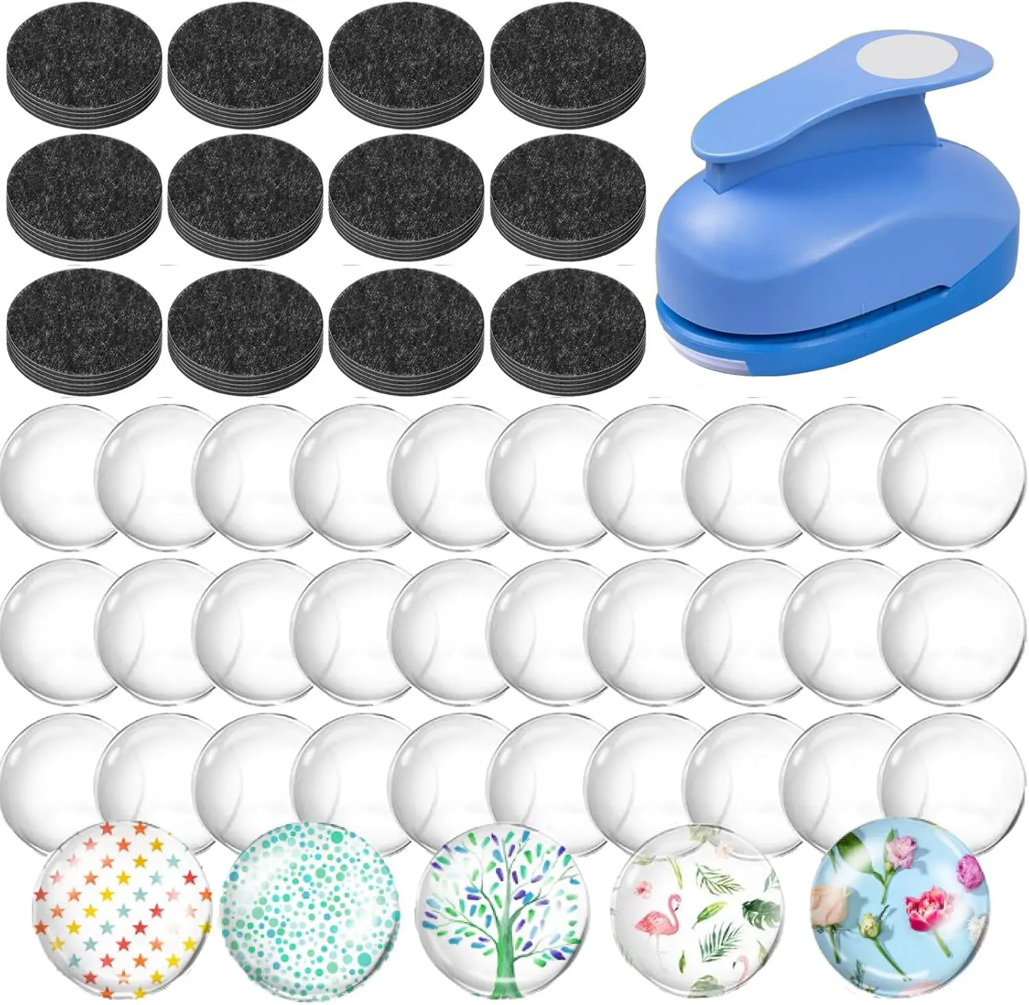 101pcs Fridge Glass Magnets Craft Set Include Craft 1-Inch Paper Punch Round Disc Ferrite Ceramic Magnets with Transparent Glass Cabochons for DIY Refrigerator Magnet Crafts