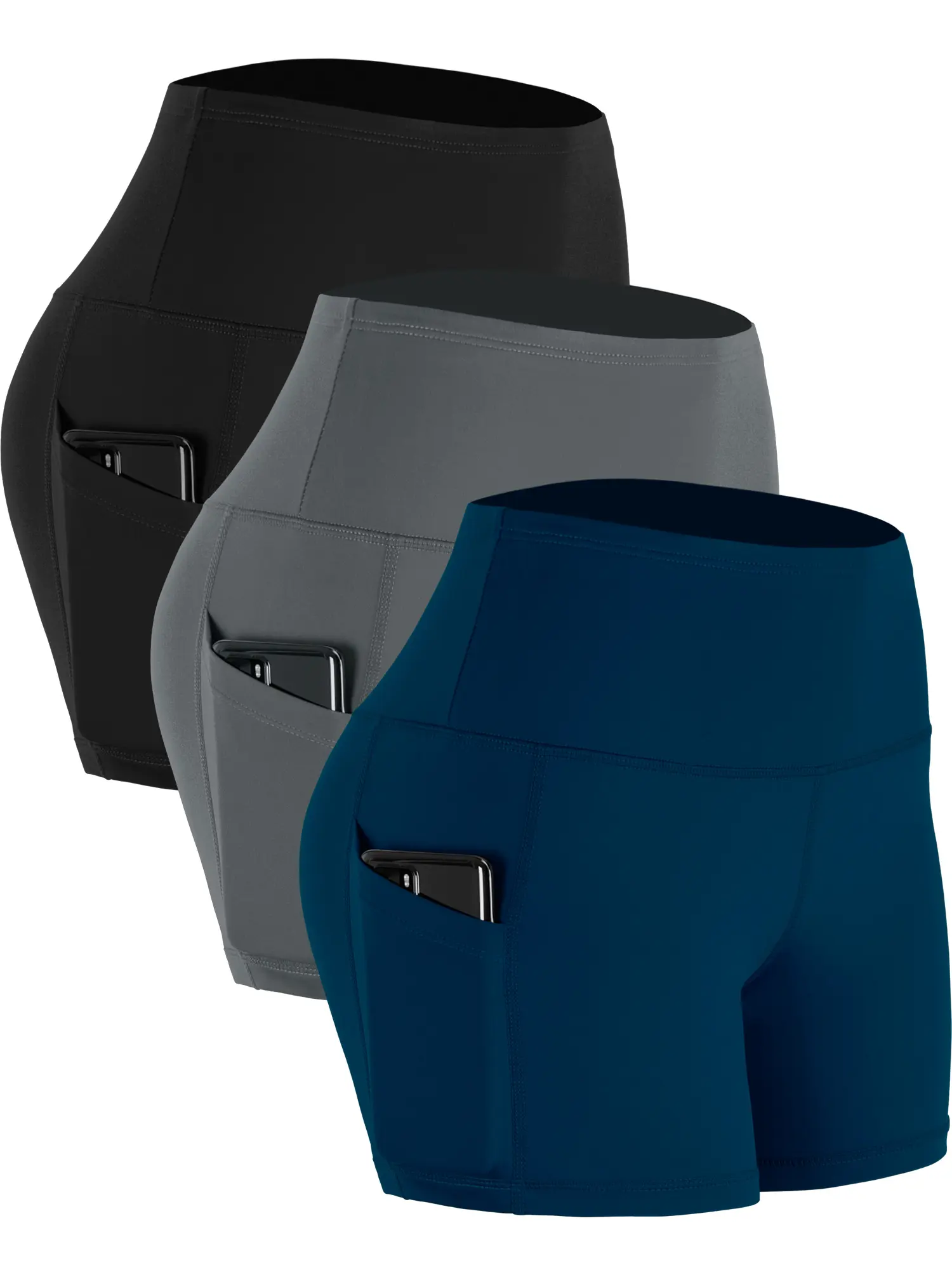 CADMUS Outdoorfun Women's Gym Athletic Shorts High Waist Spandex Yoga Shorts with Deep Pockets 3 Pack