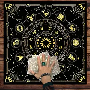 12 Constellations Divination Mysterious Tarot Tablecloth, Tarot Card Witchcraft Astrology Divination Board, Ideal for Game Decoration Room Decor Party Decor, Halloween