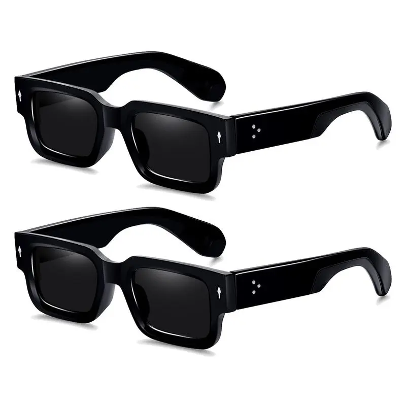 2-Piece Square Frame Sunglasses for Men & Women, Trendy Chunky Rectangular Shades with UV400 Protection, Ideal for Casual Outings & Beach Days, Rectangular Sunglasses, Men's Sunglasses