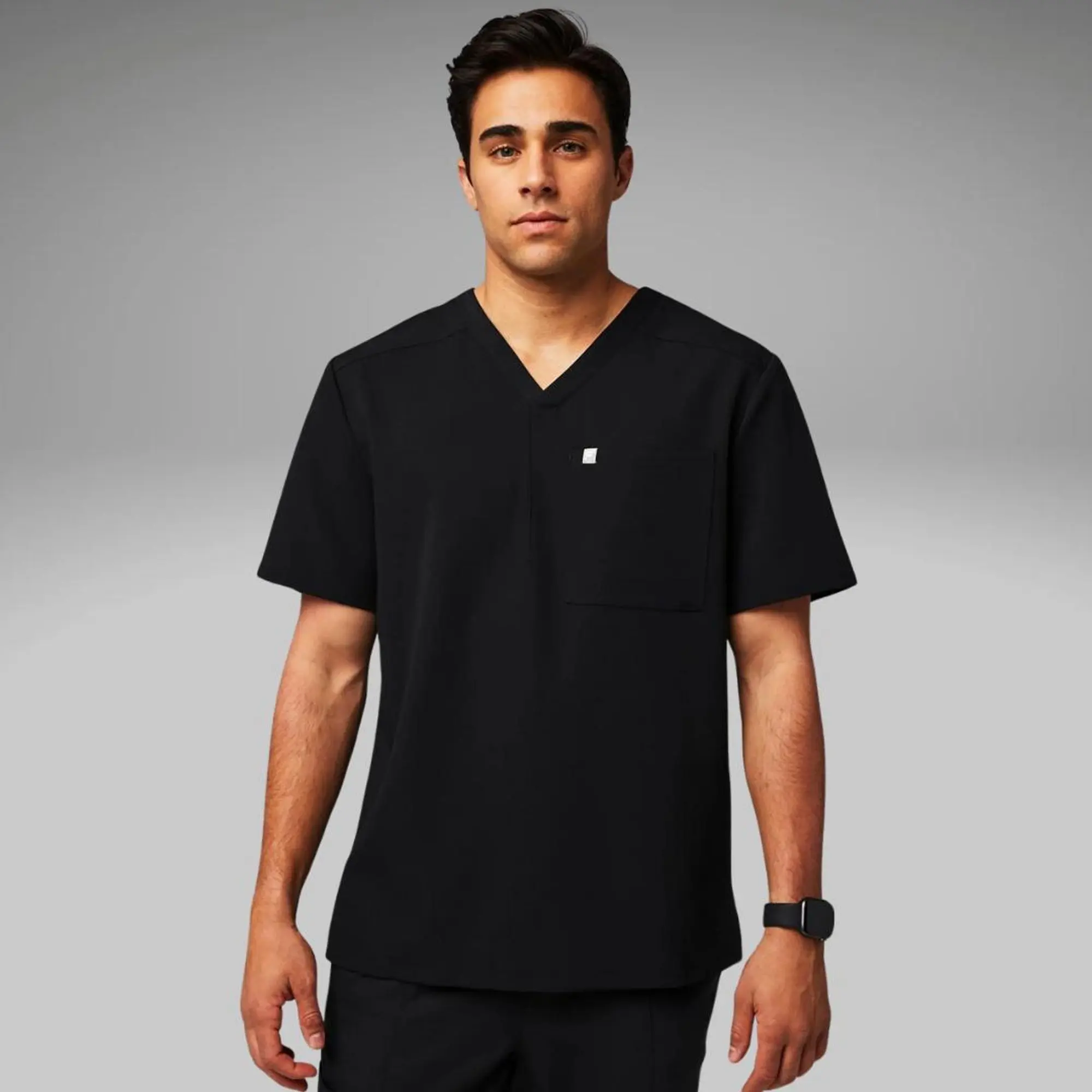Fabletics Men's Helix 1-Pocket Stretch Scrub Shirt, Polyester-Spandex Fabric
