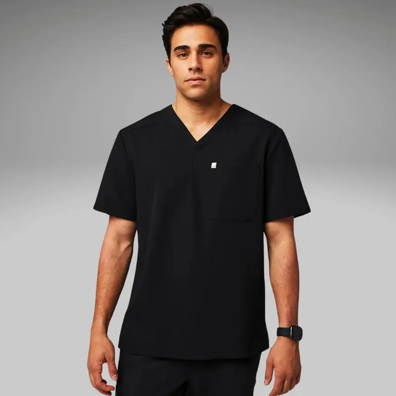 Fabletics Men's Helix 1-Pocket Stretch Scrub Shirt, Polyester-Spandex Fabric