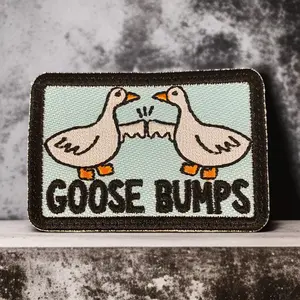 Whimsy Funny Goose Embroidered Patch - Fist-Bumping Cute Design, 3 Sizes, Feathery Style - Iron-On, Sew-On or Hook Backing for Jackets, Bags
