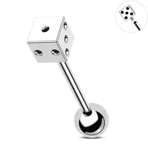 OUFER Body Jewelry 14G Internally Threaded Dice Shape Tongue Barbell - Snug-Fit, Symbolic Edgy Body Jewelry, Tongue Accessories for Fashion Piercings