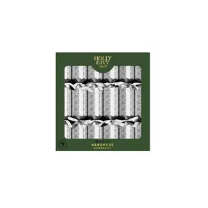 14" Holly & Ivy Silver Scallop Deluxe Christmas Party Crackers - 6 Pc.