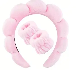 Spa Headband, Wrist Towels for Washing Face Soft Sponge Headbands for Women, Headband for Washing face with Wrist Strap, Hair Accessories for Skincare, Hair Accessories Headwear