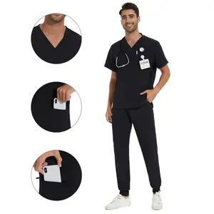 COZYFIT Men Scrubs Set - Luna Vital Set - Stretch V-Neck Scrub Top & Jogger Pant with 8 Pockets, Yoga Waistband, Anti-Wrinkle Scrubs for Men