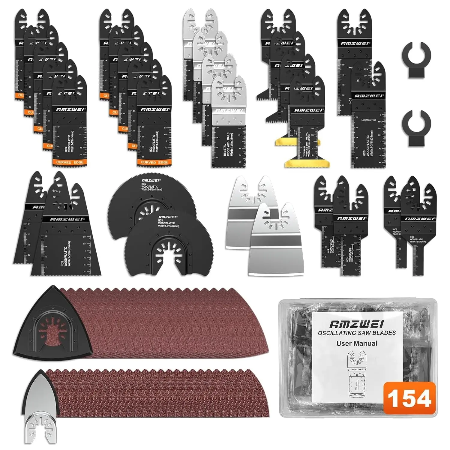 152Metal Wood Oscillating Tool Blade, Titanium Oscillating Saw Blades with Sandpaper, Quick Release Multi Tool Blades Kits for Dewalt Ryobi Milwaukee Rockwell Fein Makita Power Tools Tool Accessories Hardware