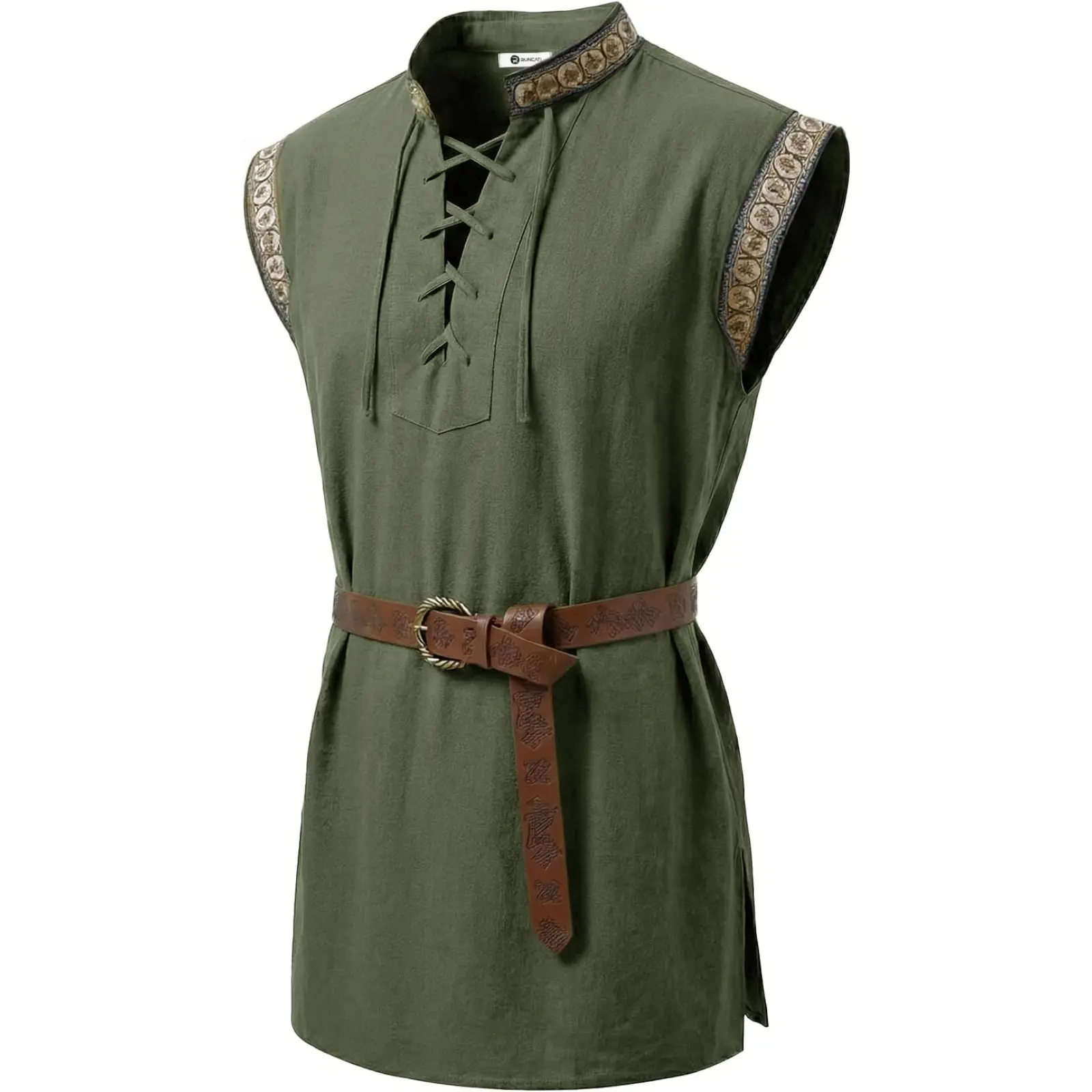 Runcati Mens Renaissance Pirate Shirt Medieval Sleeveless Tunic Lace Up Knight Viking Halloween LARP Shirts
