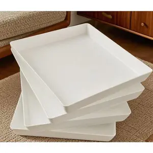 Large Unbreakable Rectangular Serving Trays (Set of 4) |   BPA-Free Plastic Party Platters 15" x 10" |   Serve Appetizers, Desserts, Snacks |   Reusable Durable Dishwasher Safe |   Made in USA Lightweight Versatile Food Trays