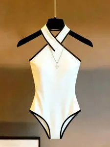 Women's Fashion Casual Jumpsuit, Slim-Fitting Cross Neck Design, Medium Stretch, Perfect for Parties, Gatherings, Travel, Back-To-School