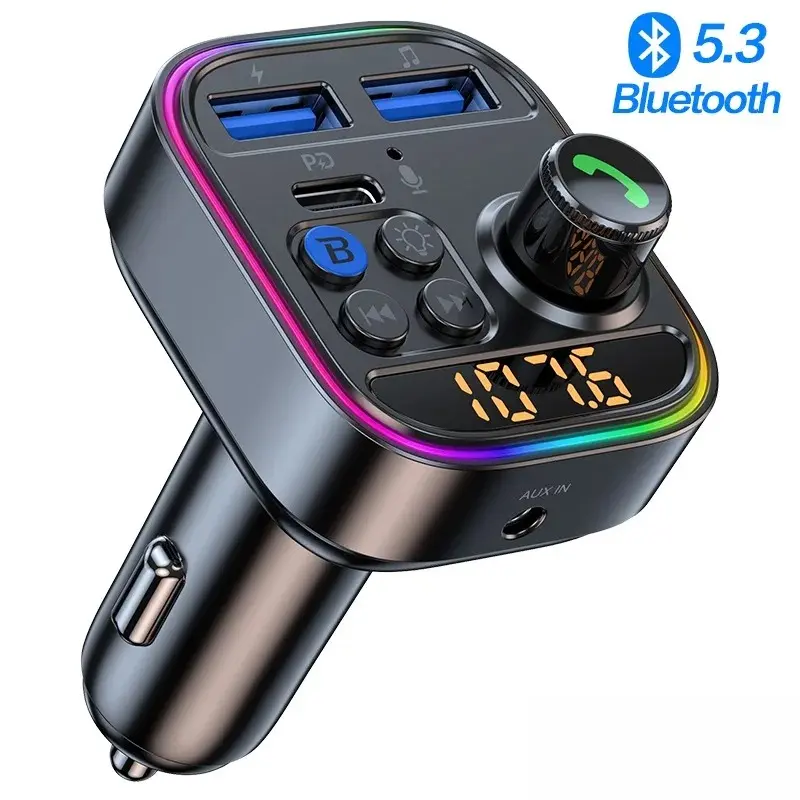 1x Bluetooth 5.3 FM Transmitter for Car - Automotive 12-24V Device, AUX Radio Receiver, MP3 Player, Hands-Free Calls, Type-C PD30W Fast Charging USB Charger, iPad Bluetooth Adapter with Music Streaming, Trucks