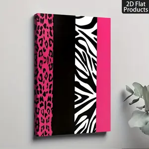 2D Flat Design, Solid Wood Frame, Exquisite Poster. Using 2D Flat Printing Technology, Fashionable Pink Zebra and Leopard Patterns, Suitable for Home Decoration, Classroom Arrangement, Bedroom and Living Room Creative Gifts, Presenting 2D Flat Effect