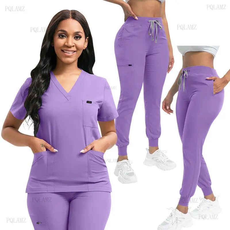 Women's 2026 Basic Neutral V-Neck Scrubs Sets - Relaxed-Fit Multi-Pocket Nursing Clothes Workwear for Pet Clinic Nurses, Multi-Color Medical Uniforms, Scrubs Sets For Women