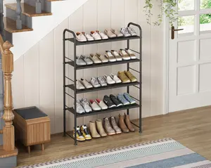 LINZINAR 4-Tier Shoe Rack Storage Organizer 20-Pair Sturdy Durable Metal Tube Painting Coated Finish Adjustable Feet Easy Clean Maintain Multifunctional Entryway Living Room Utility Room