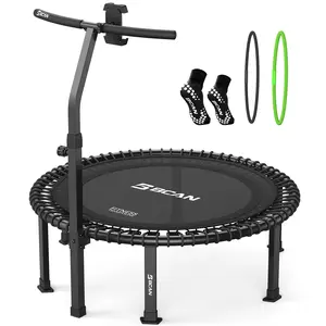 FED FITNESS BT2 / BT4 40"/ 48" Soft Land Pro Adult Bungee Rebounder Trampoline, 360/450/450 lb Dynamic Support,500lb Capacity, Adjustable Tension Bungees, One-Piece Frame, Quiet Indoor Cardio w/Handle, Phone Holder & Socks