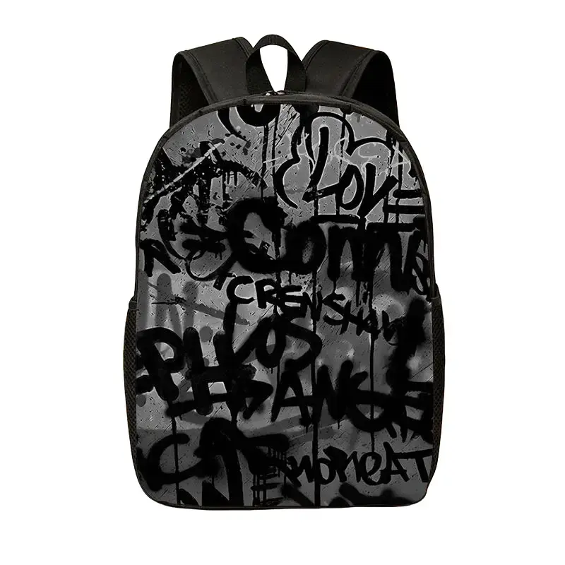 Graffiti Print Backpack, Urban Street Art Lightweight Large Capacity Daypack with Adjustable Straps & Side Pockets, Black Laptop Bookbag for Commute, Hiking, Travel, Outdoor Adventures, Edgy Bag for Men Women, Cool Unique Gift