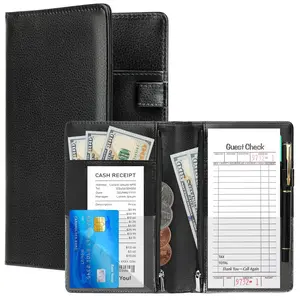 Server Book for Waitress Leather Book, Serving Books with Zipper Pocket and Money Pocket, Waiter Waitstaff Organizer Fits Server Apron, Receipt Holder, Guest Checkbook
