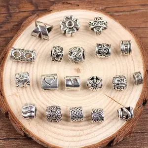 19 Piece Mix Design Tibetan Silver Style Medium Dreadlock Hair Beads 5mm Hole Size for Comfortable Fit and Unique Look Beaded Edge