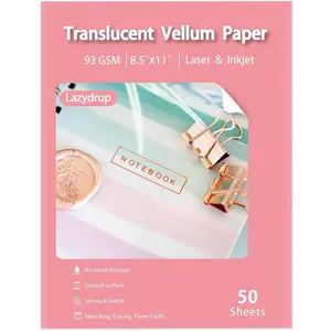 Translucent Vellum Paper 8.5x11 Inches, 50 Sheets Printable Transparent 93GSM/63LBS Vellum Paper for Printing Sketching Tracing Drawing