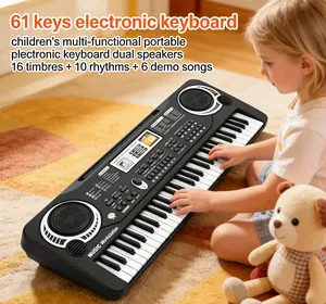 Children's 61 Keys USB Electronic Organ Kids Electric Piano with Microphone 16 Tones 10 Rhythms 6 Demo Songs Portable Dual-Speaker Multifunctional Musical Instrument for Music Intelligence Development