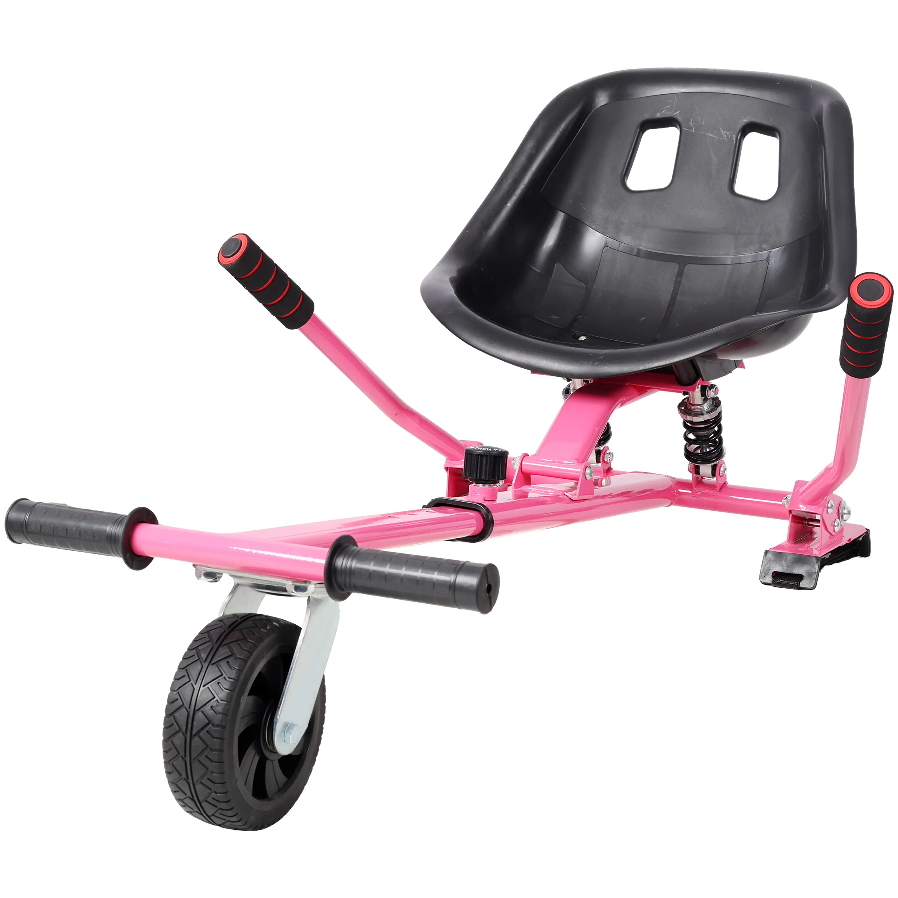 Hoverboard-Compatible Ride-On Go-Kart Seat Attachment - Heavy-Duty Dual Shock Absorbers, Dual-Pole Construction, Sturdy Adjustable Off-Road Frame, Fits 6.5" 8" 10" Trackless Scooters, Pink/Black Family Fun Cart (Hoverboard Not Included, Extended Playtime)