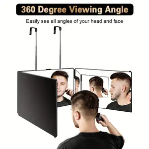 360 Degree View Haircut Mirror, 3-Way Self-Haircut Mirror With Transparent Anti-Fog HD Glass, LED Light & USB Rechargeable, Plastic Frame, Personal Care & Grooming Mirror - Perfect Wedding & Valentine's Day Gift