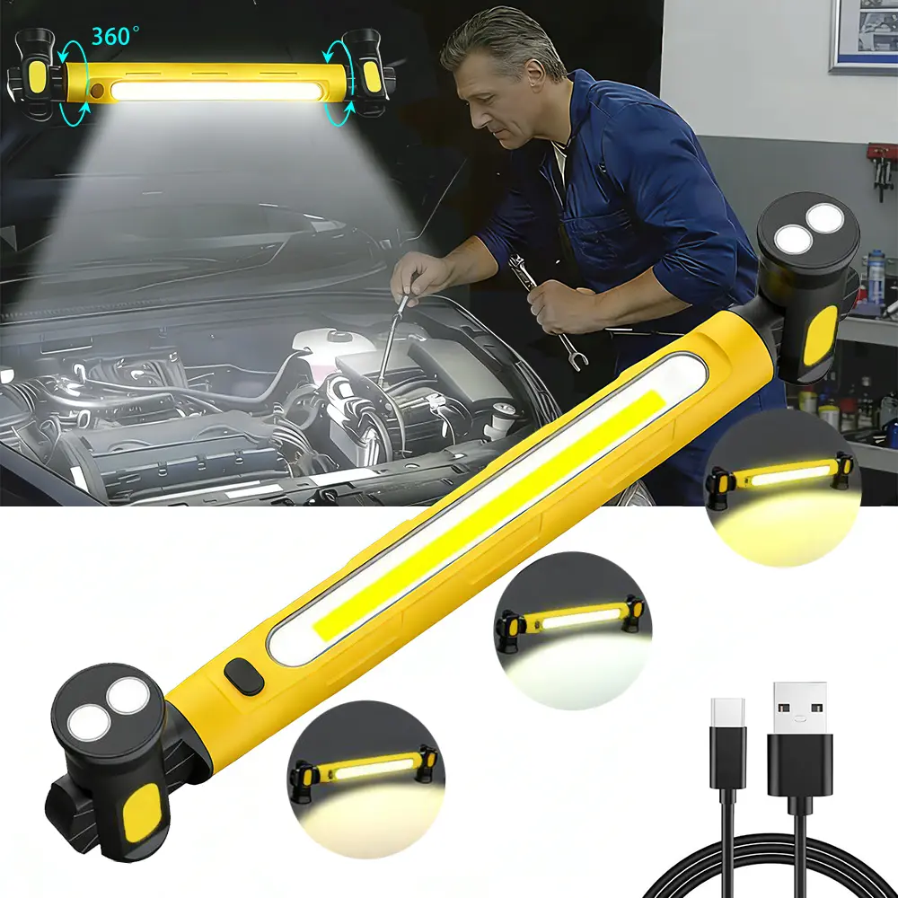 Work Light, 3000LM Bright LED Work Lights, 5200mAh Rechargeable Magnetic Underhood Work Light with Hooks, Cordless Battery Powered Mechanic Light for Car Repairing/Inspection/Garage/Workshop/Emergency Multifunctional Flashlight Portable Flashlight