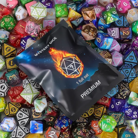CIARAQ 42 Pcs Random Print Acrylic Dice Set with 6 Bags & Dice Display Tube, 8.5x6.38x1.5 in & 9.2x5.4x2.4 in - Ideal for Dungeons and Dragons RPG Gaming - Gift for Tabletop Gamers