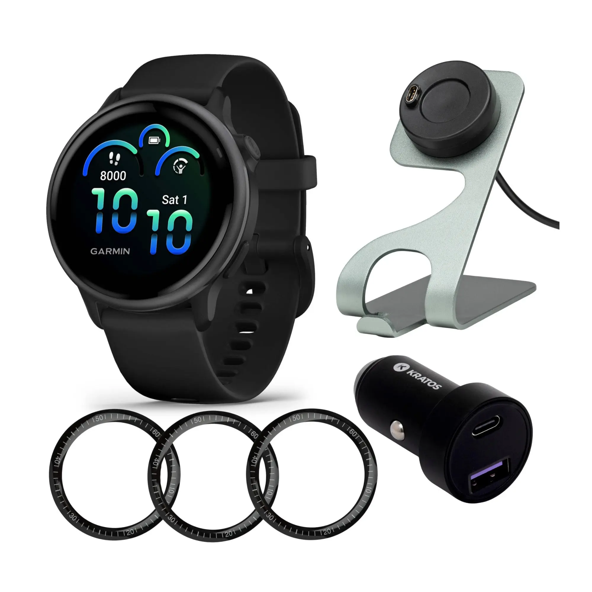 Garmin Vivoactive 6 GPS Smartwatch (Slate with Black Band) Charger Bundle - Portable, Custom, Adjustable Screen Smart Wearable Device with Alarm, App Control, Electronic Sensor, Colorful, Charging