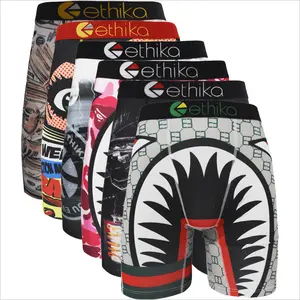 6Pcs/3Pcs ETHIKA Men's Boxer Briefs-Breathable All-Day Wear, Quick-Dry for Swim/Cycle/Basketball, Shark/Graffiti Prints, Plus Size Fit, Sexy Comfort, Perfect Men's Gift for Him-Great for Active Lifestyles